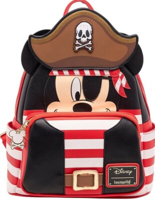 Disney Loungefly Mickey Mouse Striped Canvas Backpack Red Black 40-20163 Mickey Mouse All-Over Print Full-Size Backpack main image 4
