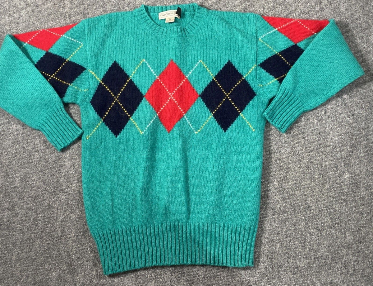 Gap Clothing Co Sweater Women Extra Small Green Argyle Blue Red