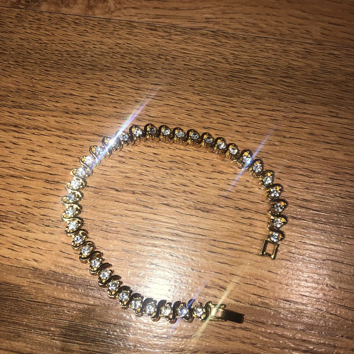 BMNY 24K Yellow Gold GP Bracelet Cz Crystals 7 EUC