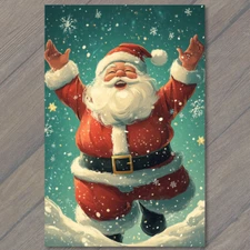 Art Print  Santa Claus Jumping Snowflakes Cute Holiday Christmas Festive Season