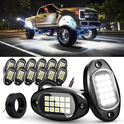 12 Pods LED Rock Lights for Trucks Underglow Wheel Well Light 6000K Pure White