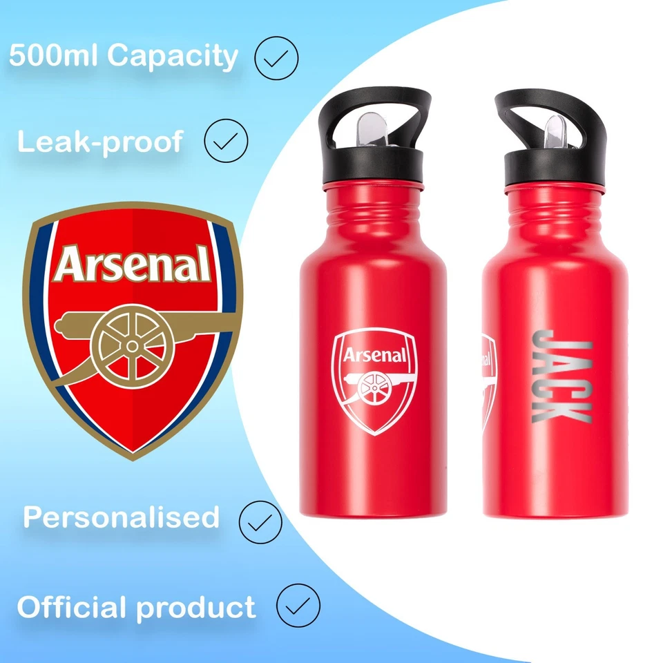 Arsenal FC Personalised Metal Water Bottle 500ml Football Gift for Boys - Image 4 of 4