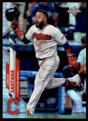 2020 Topps Chrome Prism Refractor Carlos Santana Cleveland Indians #165