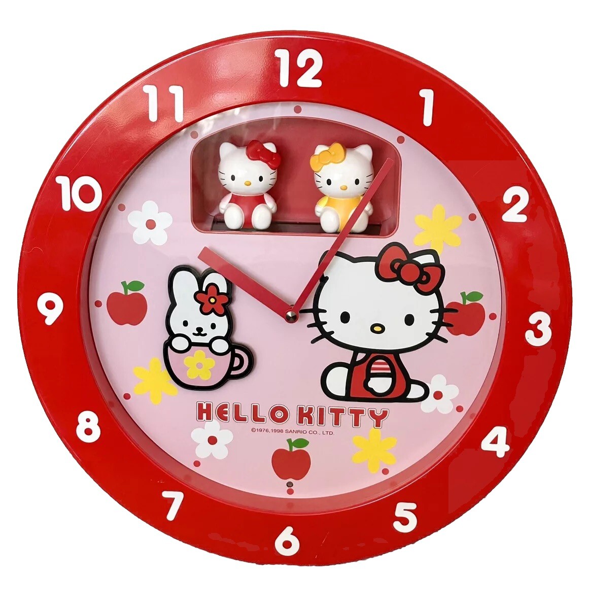 Hello Kitty Musical Wall Clock Sanrio Retro Collection Red Tested