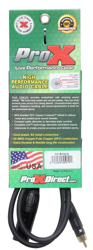 5 FT XLR3M TO RCA UNBALANCED PROX HIGH PERFORMANCE MIC CABLE XC-RXM05 Pro DJ - Image 4 of 4