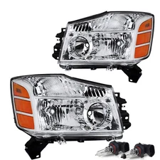 For 2004-2015 Nissan Titan /04-07 Armada Chrome Headlights Headlamps Set w/bulbs
