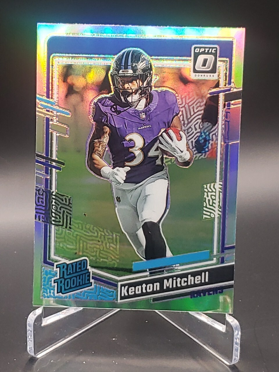 2023 Panini Donruss Optic #207 Keaton Mitchell Silver Holo Prizm Rated Rookie