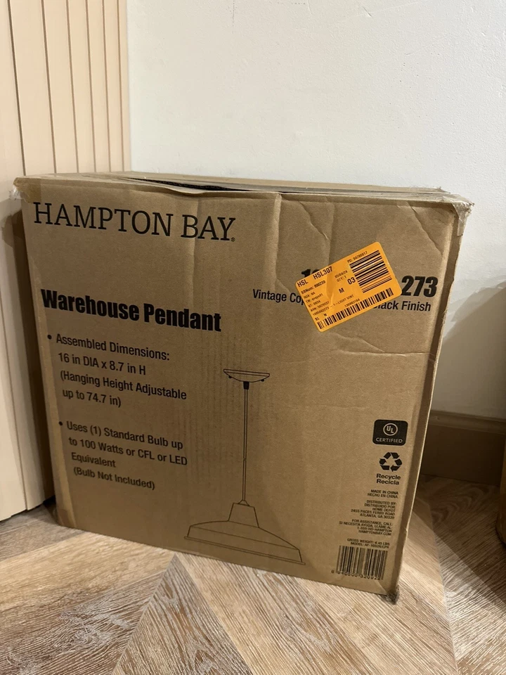 Hampton Bay 1-Light Vintage Copper Warehouse Pendant with Metal Shade - Image 3 of 4