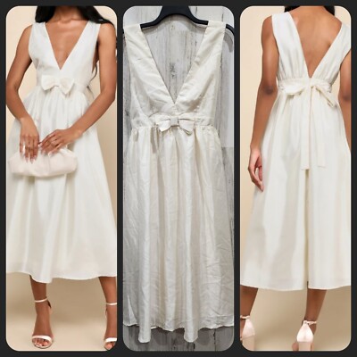 LULUS Elegant Destiny Cream Sleeveless Bow Midi Dress Size XL**NWOT**
