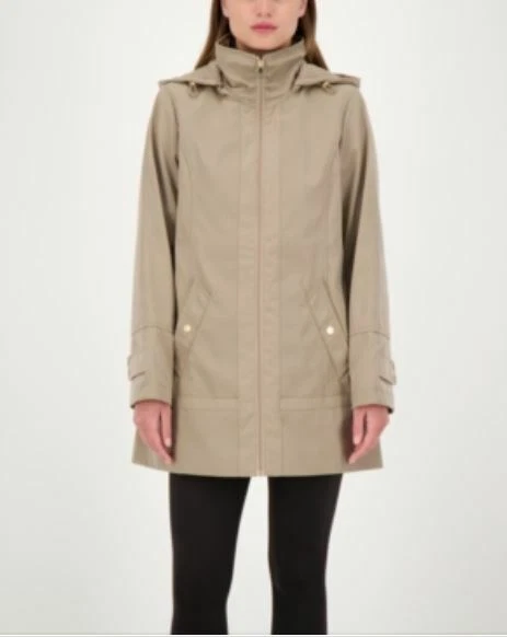 New Jones New York Zip Front A Line Hooded Raincoat M Desert Sand M0203