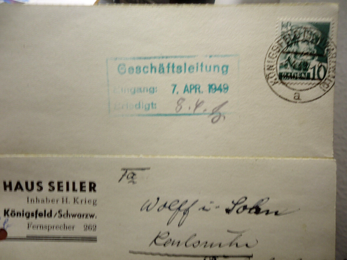 Postkarte Königsfeld / Schwarzwald 6.4.1949 nach Karlsruhe - Bild 2 von 3