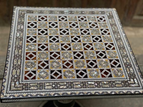 Antique Chess Table Inlaid Mother of Pearl 18" - Picture 8 of 12