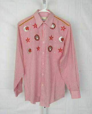 VTG STUDZ CONNECTION SIZE SMALL COTTON POLY STIRPED EMBROIDERED SHIRT RHINESTONE