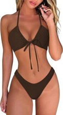 RXRXCOCO Women's Bikini Sets Halter Push Up Triangle Bikini Bow Tie Back Low B7