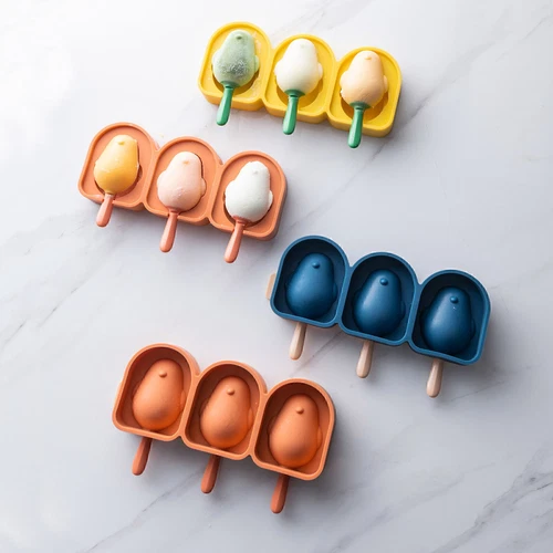 3er Mini Eisformen Silikon mit Deckel Pinguin Silikonform Eis am Stiel Wassereis