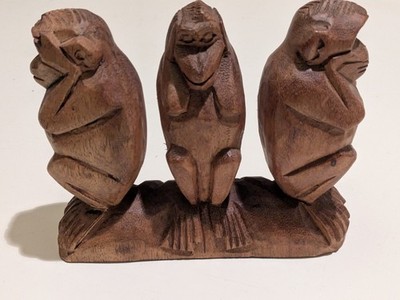 DREI WEISE AFFEN Vintage Holz geschnitzt Sehen Kein Böses Hören Kein Böses Sprechen Kein Böses