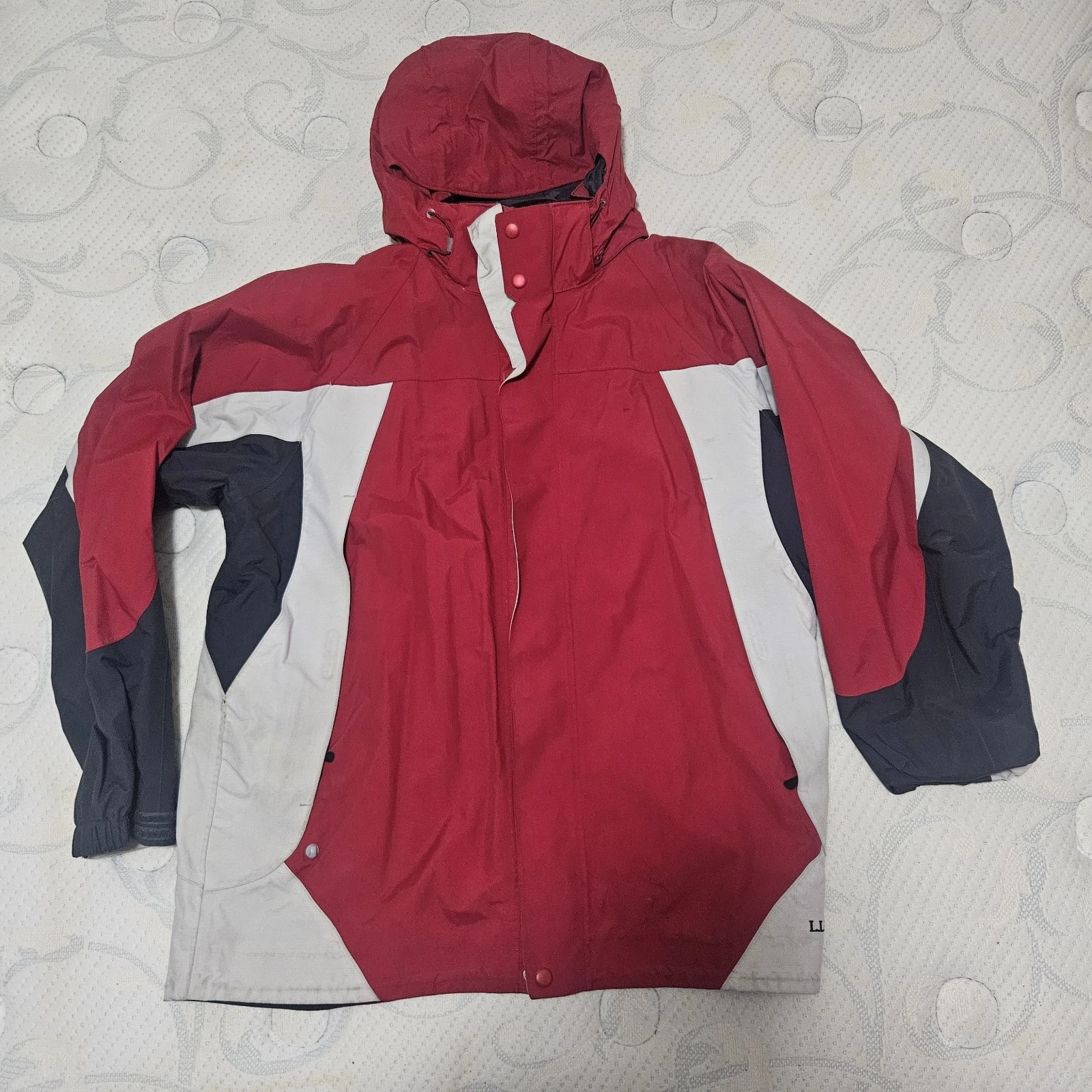 LL Bean Jacket Mens Large Red Gray 3-in-1 Winter Insulated Parka Ski Coat Hooded