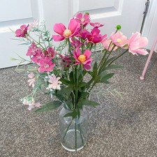 Pink Flowers Artificial Floral Arrangement In Glass Vase Home Decor Wild Flower