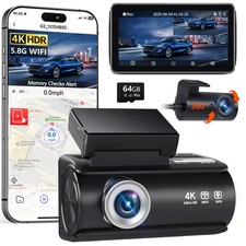 Dash Cam Front and Rear, 4K Full HD Dual Dash Camera for Cars, Built-in Memor...