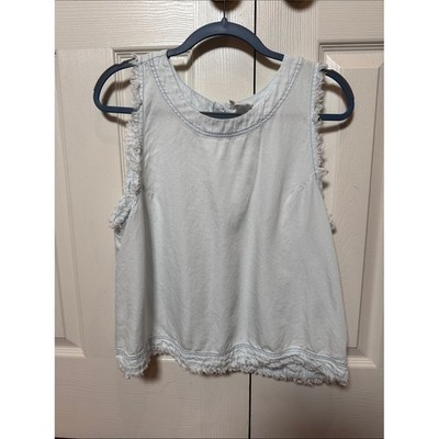 TxS Light Wash chambray Denim Sleeveless Tank Top Raw Hem Button Back XL blue