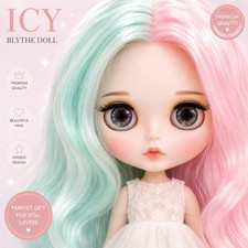 Blythe ICY Doll with hands matte face green pink mix long hair