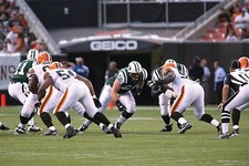 Guard Alan Faneca New York Jets opens a hole as the Cleveland Bro- 2008 Photo