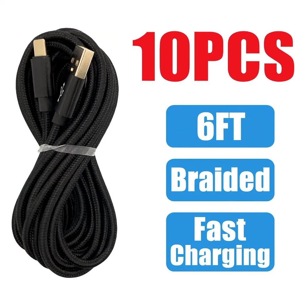 10PCS 6FT Braided Fast USB Charging Cable Charger Cord For iPhone 14 13 12 11 8 - Image 2 of 4