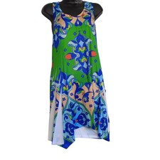 INDIA BOUTIQUE Paisley Rhinestone Handkerchief  Shift Dress Green BlueSleeveless