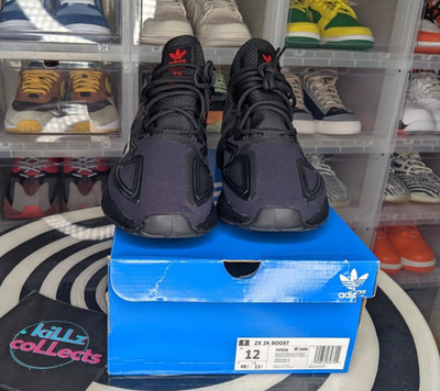 Size 12 - Adidas ZX 2K Boost Bold Logo Graphic - Black / White - Worn Four Times