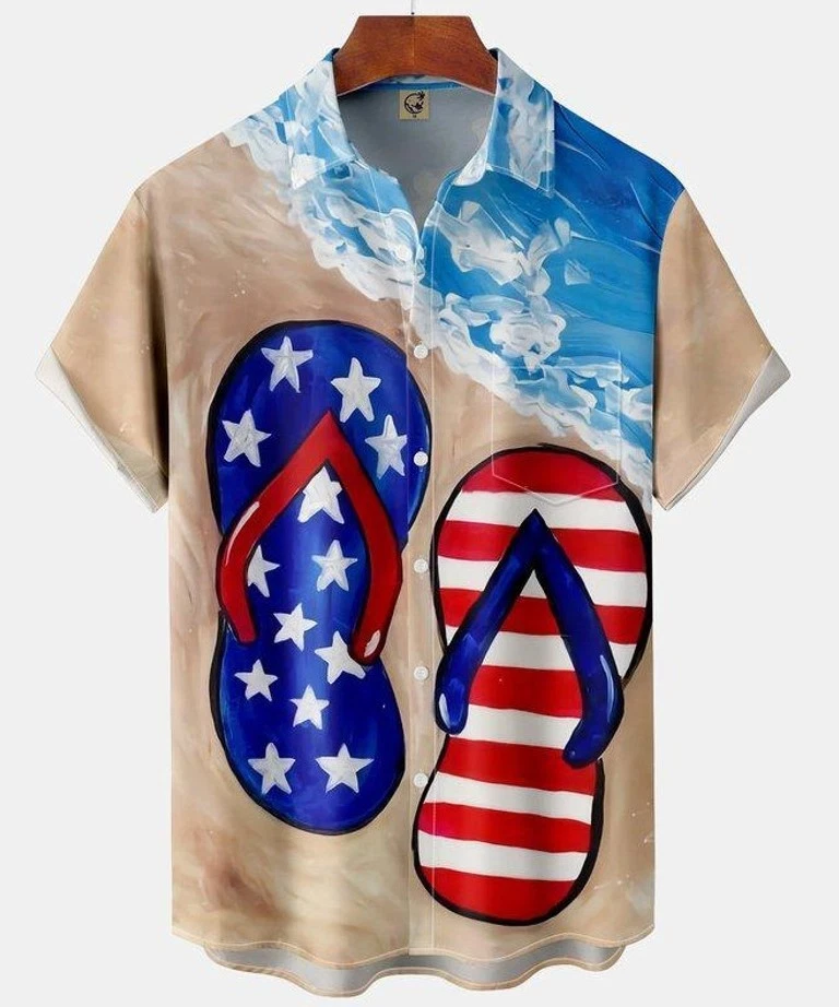 Men's Ocean Beach Print Fashion Hawaiian Lapel Short Sleeve Shirt