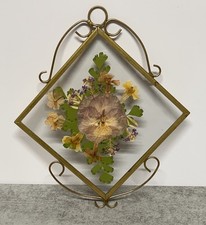 VTG. Brass Edge Glass Framed Pressed Flower Sun Catcher Lasting Impressions USA