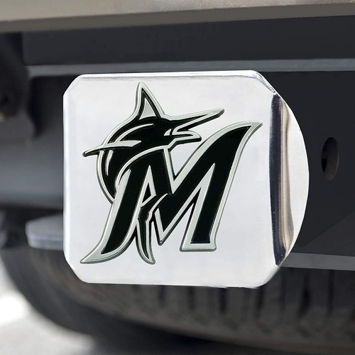 Miami Marlins Hitch Cover Solid Metal with Raised Chrome Metal Emblem 2"... - Picture 2 of 4
