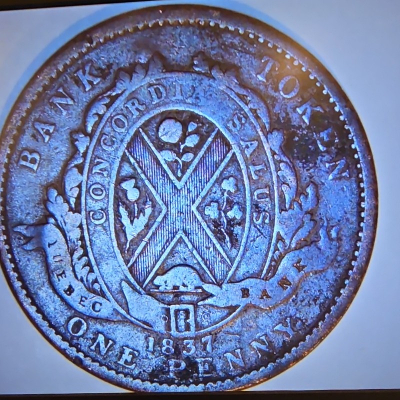 1837 Quebec Bank One Penny Habitant Token LC-9B. Historic pre-Confederation.