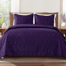 California King Quilt Bedding Set, Soft Dark Purple Oversized Bedspreads Quilts