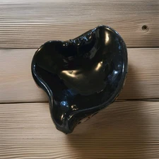 MCM  Onyx -black Amethyst Glass Retro Art Deco Ashtray 8" Rare Atomic