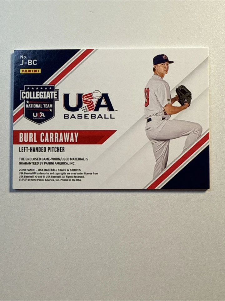 2020 Panini USA Baseball Stars & Stripes Burl Carraway #J-BC Game Used Relic - Image 2 of 2