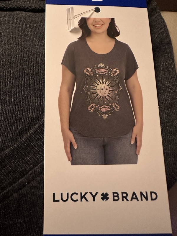 lucky brand womens top graphic tee short sleeve gray moon sun bohemian large new