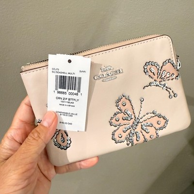 Coach Corner Zip Wristlet With Sparkly Butterfly Print CCJ72 | eBay