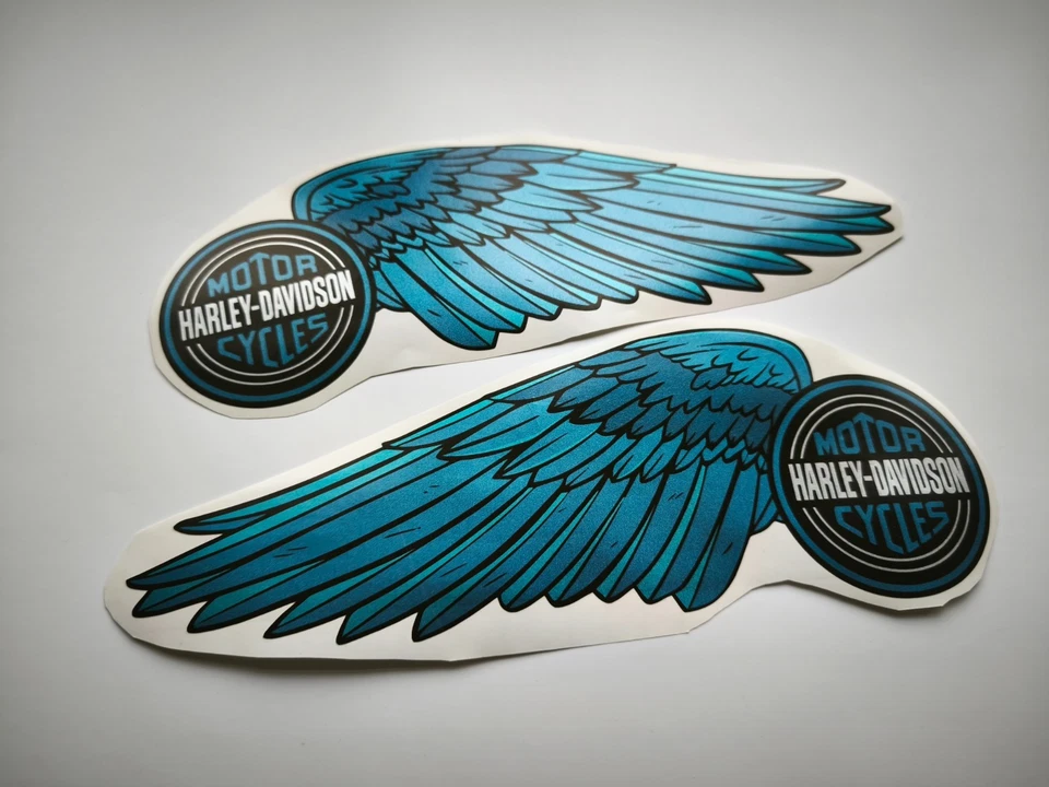 Harley Davidson Azul Plata Alas Juego de 2 Calcomanías Tanque Pegatinas 9,85x3,55" 25x9cm Foto 3 de 4