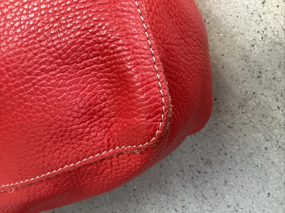 Genuine Red Leather Unstructured Double Handled Shoulder Bag, Farenella, Italy - Image 4 of 4