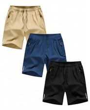 3 Pack Men's Lightweight Athletic Shorts Quick Dry Running Shorts with Zipper