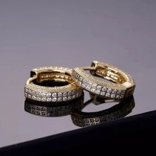 14k Yellow Gold Plated Small Huggie Hoop Earrings 12mm Mens Lab created Diamond