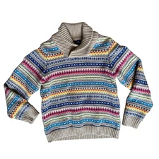Janie and Jack Boy's Fair Isle Bright Striped Shawl Collar Sweater Size 6