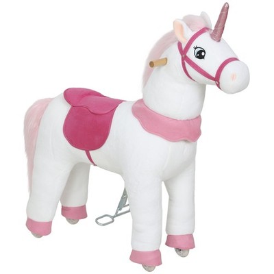 Reitpferd auf Rollen Spielpferd zum Reiten mit Einhorn-Design Weiß