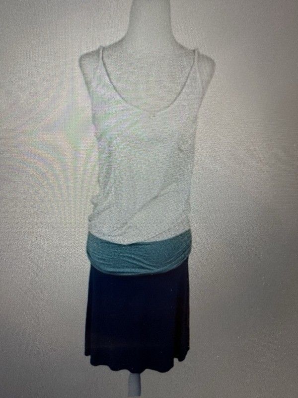 BEACH TIME Summer Dress, Spaghetti Straps, V Neck, White/Green/Blue, Sz 14, NWOT