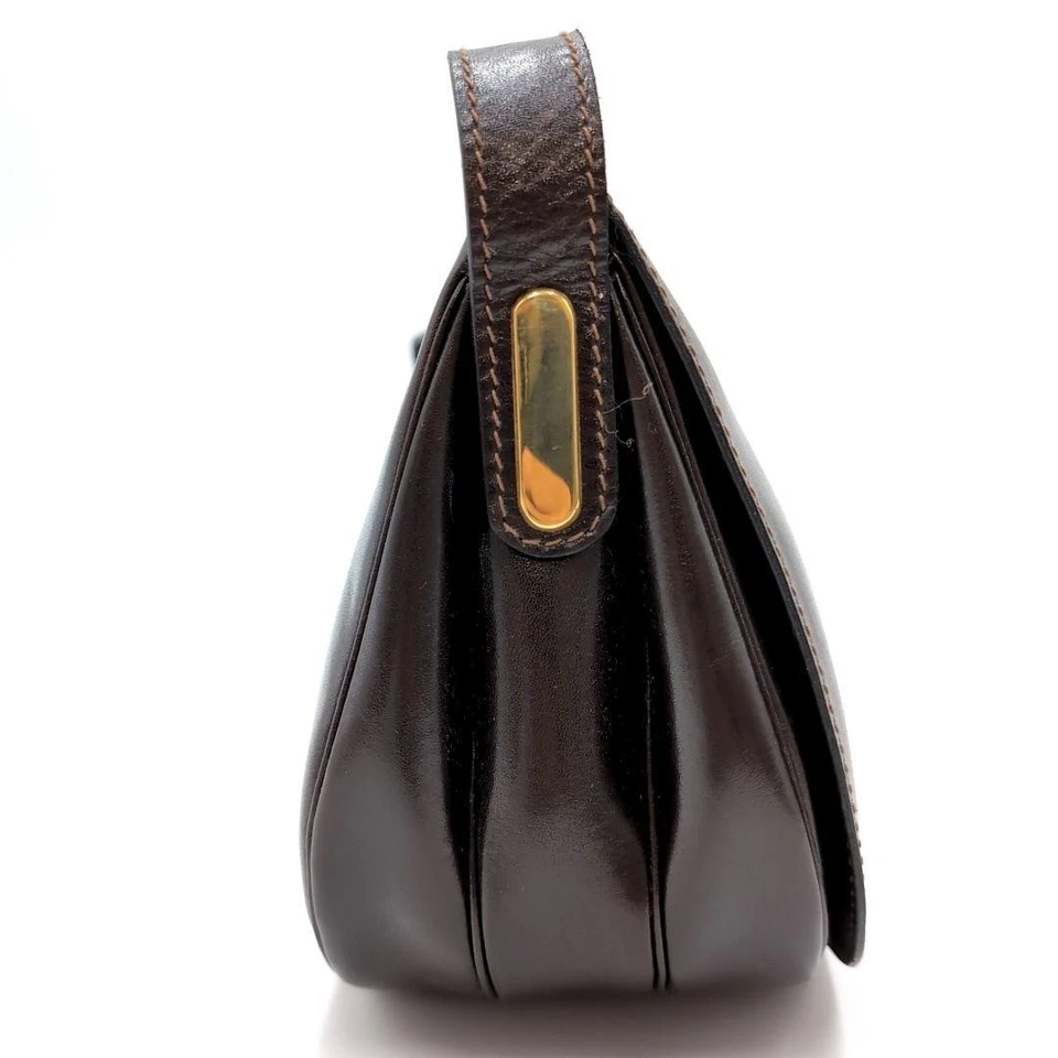 GHERARDINI Shoulder Bag Flap Metal Hardware Brown Leather With Mini Wallet, Used - Image 2 of 4