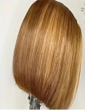 Bob Hairstyle Women's Natural Hair Wig Brown Blonde Mix 16 Inch