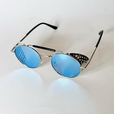 Steampunk Round Mirrored Side Shield Mesh Sunglasses Shades Streetwear Punk
