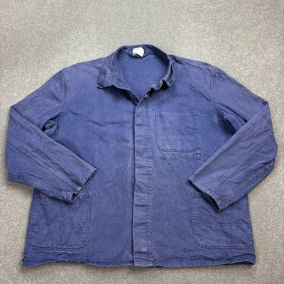 #ad French Jacket Adult Large Blue VINTAGE Work Wear Herringbone Chore Canvas Mens GBP 41.24