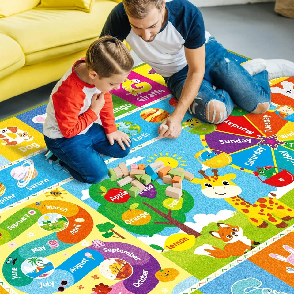 Kids ABC Educational Rug for Playroom & Classroom - Animal, Fruit, Planet Lea... - Image 2 of 4